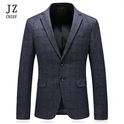 JZ CHIEF мужские блейзеры и костюмы куртки роскошный синий плед мужской блейзер Slim Fit Повседневная куртка пальто элегантная мужская одежда 2018