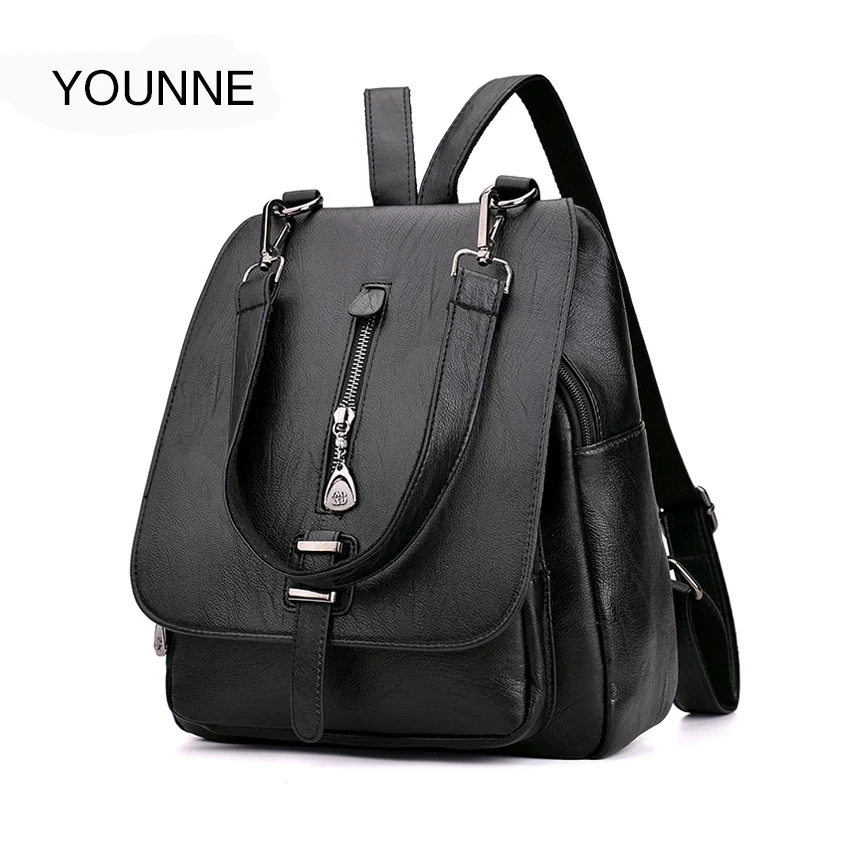 

YOUNNE Women Leather Backpack Female Zipper Fashion Style Backpacks Young Girl Casual Shoulder Bag Lidy Softback Solid Hand Bag