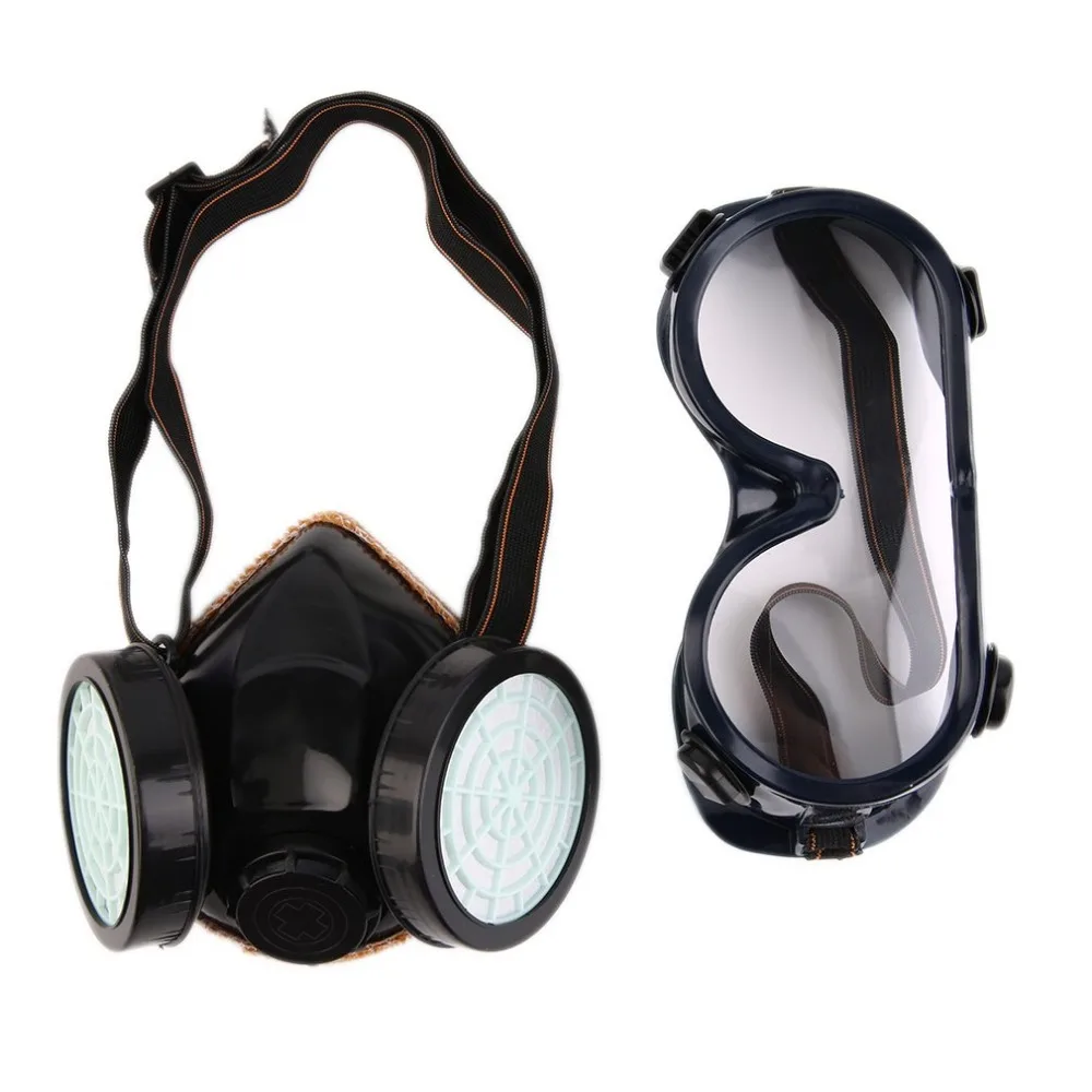 Новое поступление защитный фильтр двойной противогаз химический газ Респиратор маска для лица очки Горячая
