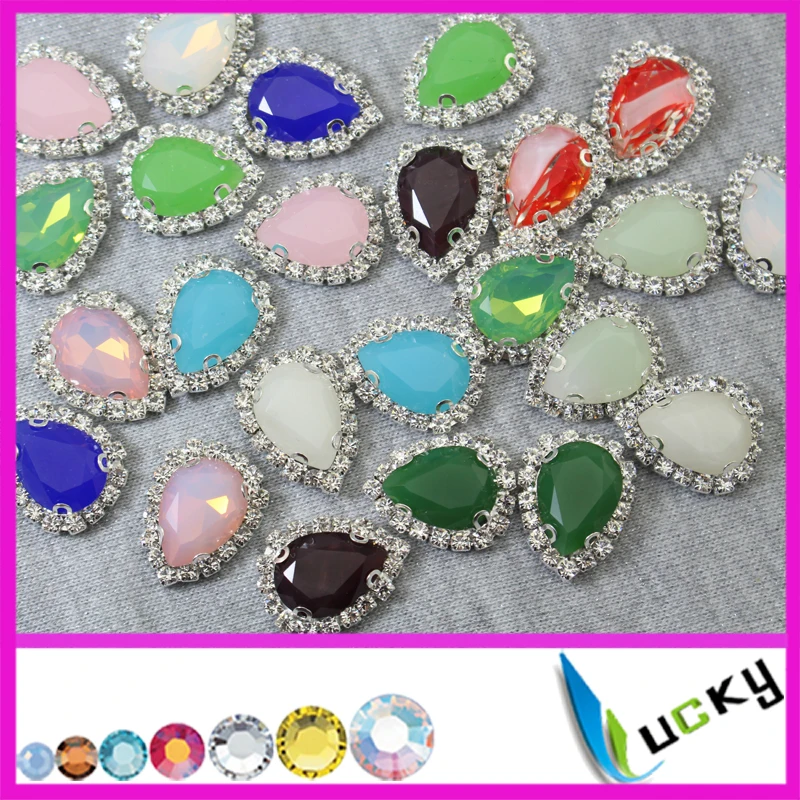 

36pcs MIX colors 13x18mm pear shape point back jade material crystal settings rhinestones buttons for jewelry making