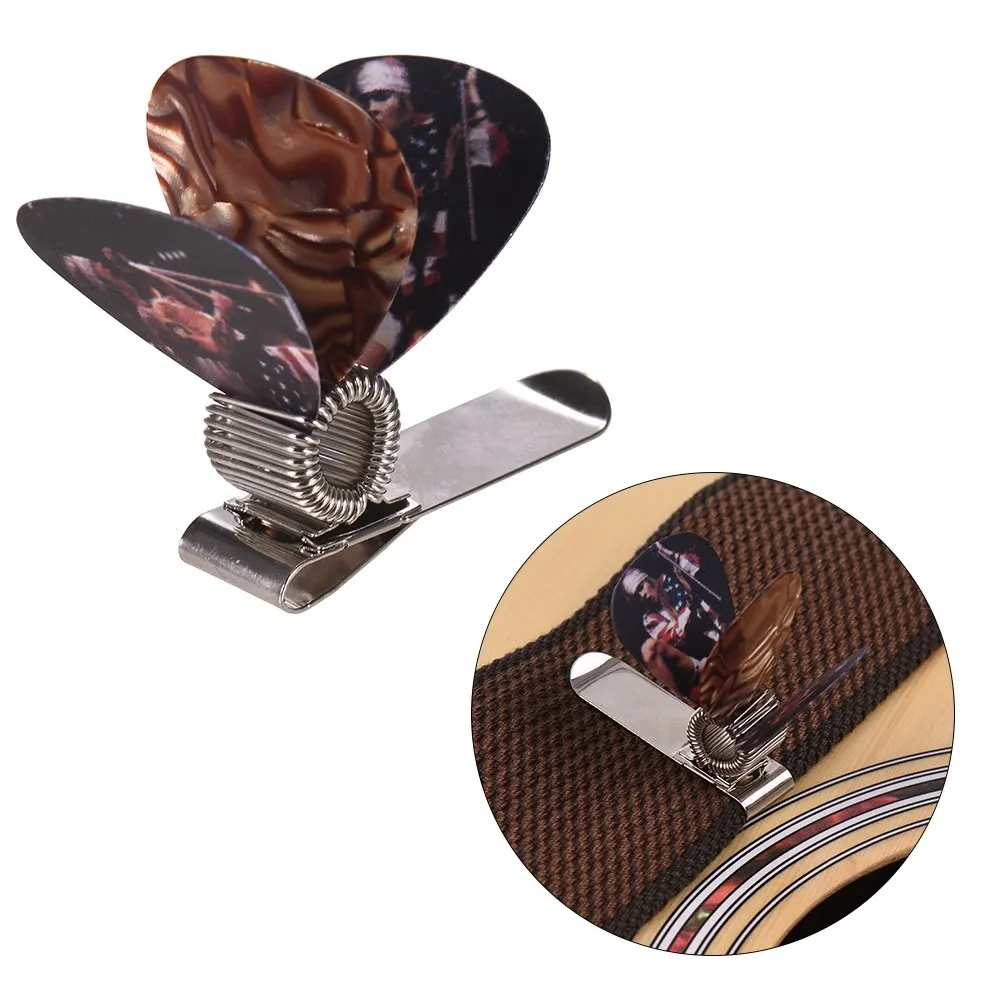 

Universal Guitar Picks Holder Clip Metal with 3pcs Picks(Guitar Picks Random Delivery)