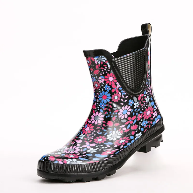 SWYIVY Rainboots Shoes Woman Flower Waterproof 2018 Autumn Mid Rain Boots Female Comfortable Fashion Water Shoes Rainboots