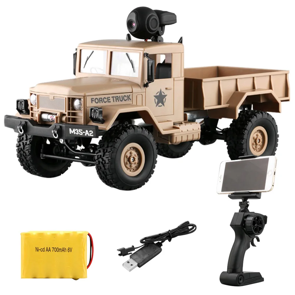 

FY001A 1/16 WiFi 0.3MP Brushed Military Truck 2.4G 4WD Off-Road Car RTR With Front Light Radio Control And APP Control RC Cars
