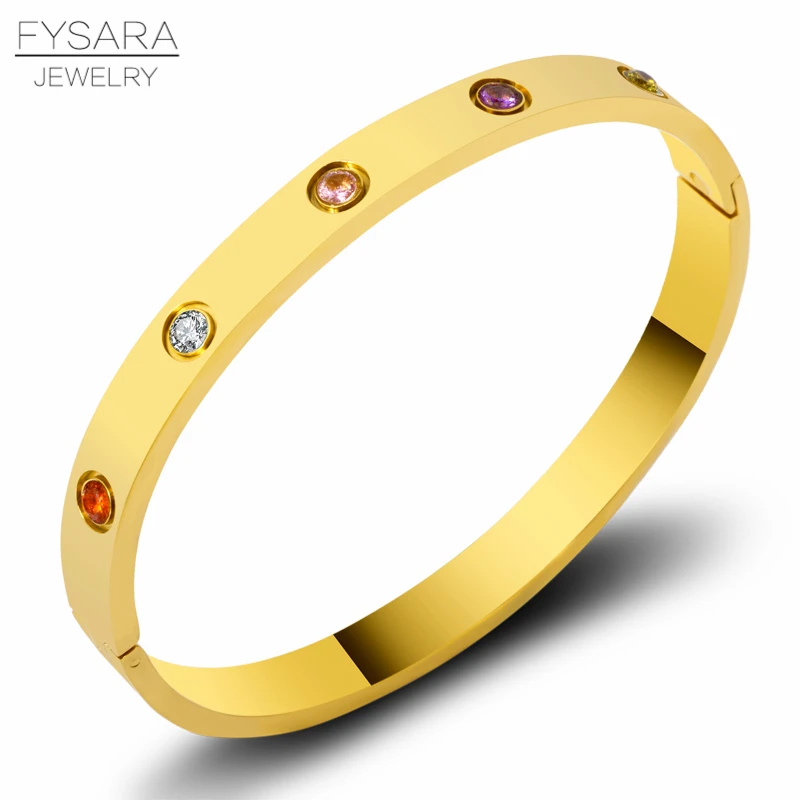 FYSARA Роскошные красочные кристаллы циркония браслеты и браслеты из нержавеющей стали винт прекрасный браслеты для женщин пара Pulseiras