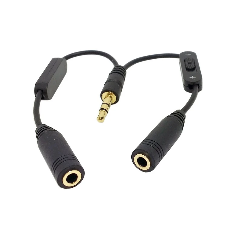 

1 in 2 out 3.5mm Stereo Male to Double 3.5 mm Female Audio Headphone Y Splitter Cable with Volume Switch Black