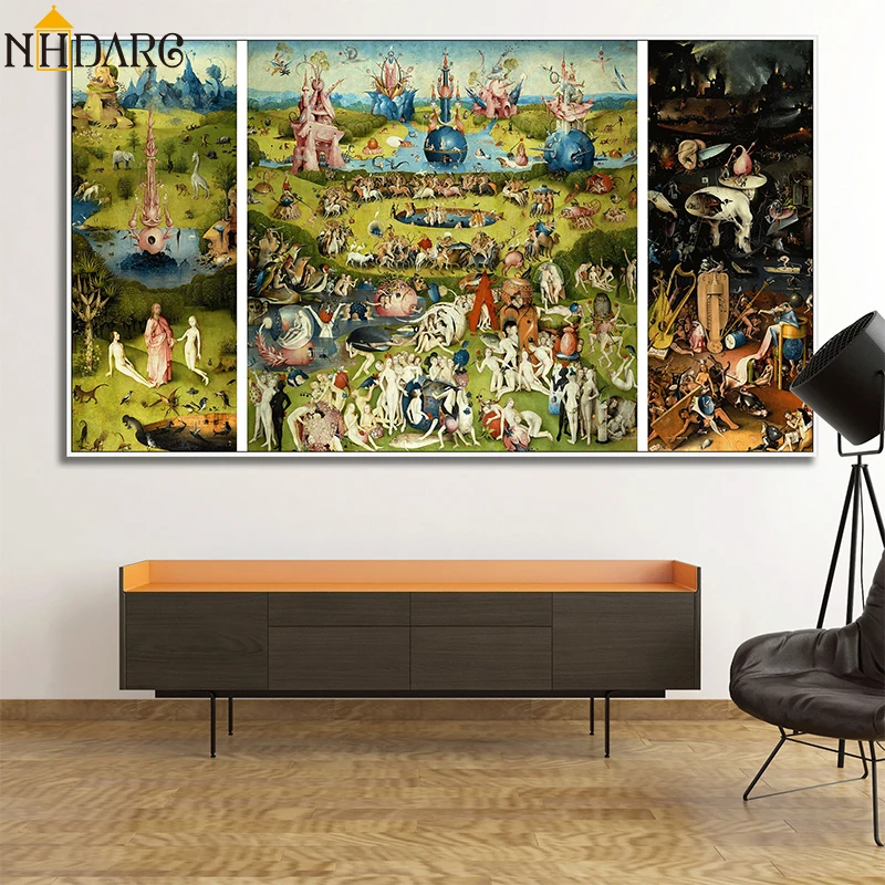 

The Garden of Earthly Delight And Hell by Hieronymus Bosch HD Details Canvas Print Painting Art, Home Decoration For Living Room