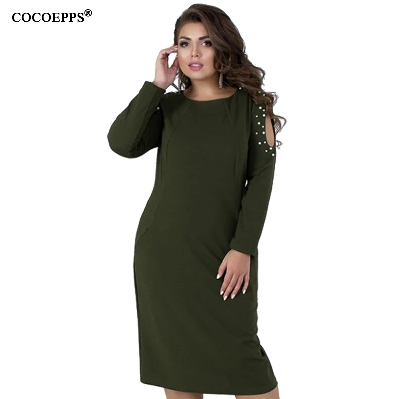 Billige COCOEPPS Große Größe Frauen Kleid Langarm Büro Liebsten Kleid bodycorn kleidung Große Größe Elegante Kleid Plus Größe 5XL 6XL