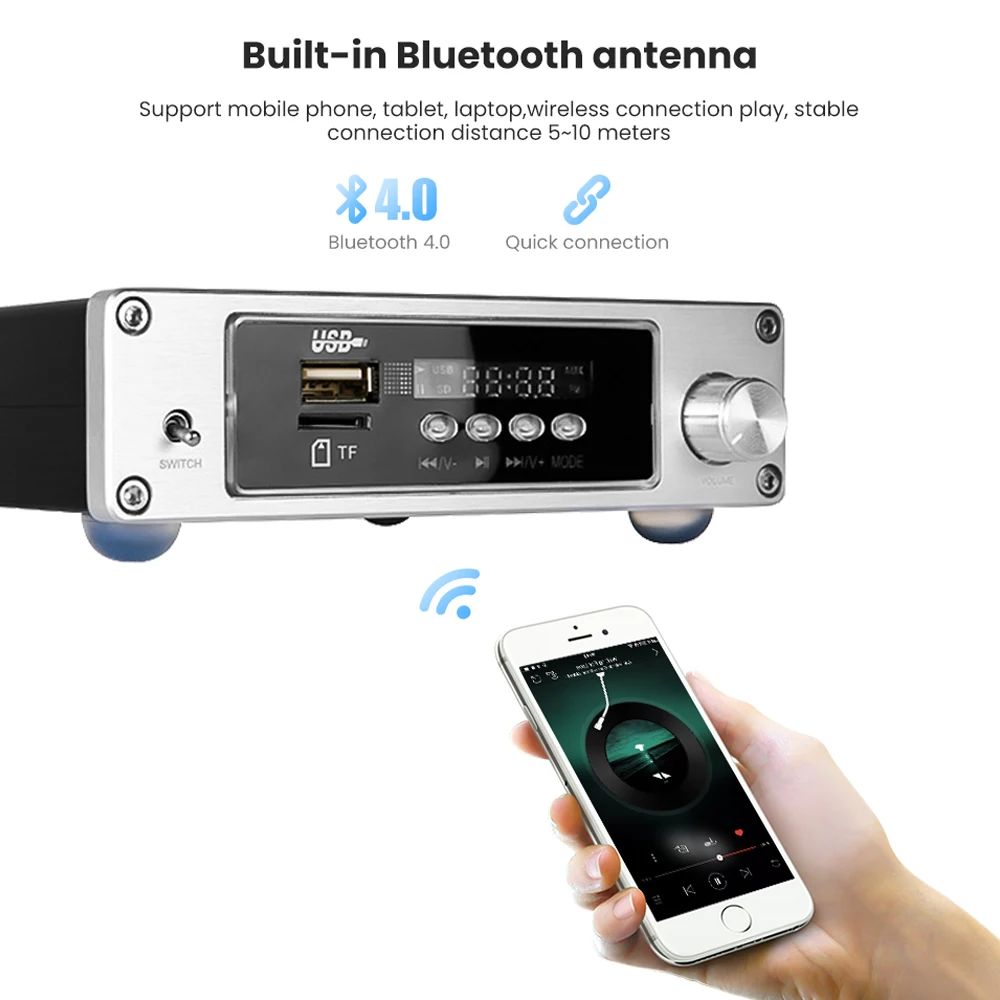 BRZHIFI мини HIFI TPA3116 Bluetooth 4,0 цифровой усилитель мощности стерео аудио TF USB Amp 100 Вт* 2 без потерь Музыкальный плеер декодер