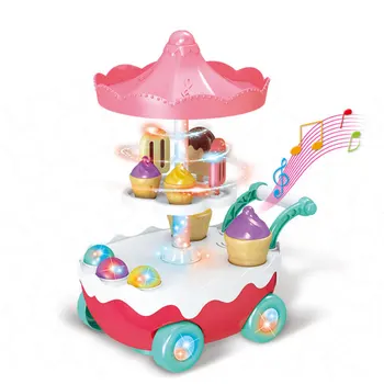 

Simulation Ice Cream Trolley Rotary Electric Light Music MultifunctionUtility Universal Wheel Pretend Play House Toy LED