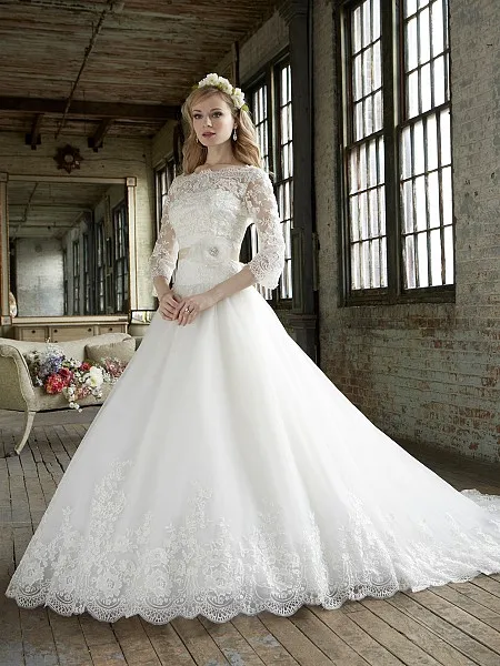 New Style Two Piece Wedding Dresses with Lace Bolero Jacket 3 4 Sleeves