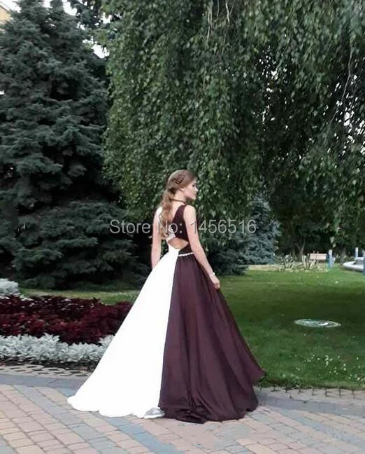2019 A Line Prom Dresses with crystal beaded sash jewel neck chic Evening Dress black and white stain Party Gowns cheap custom made (4)