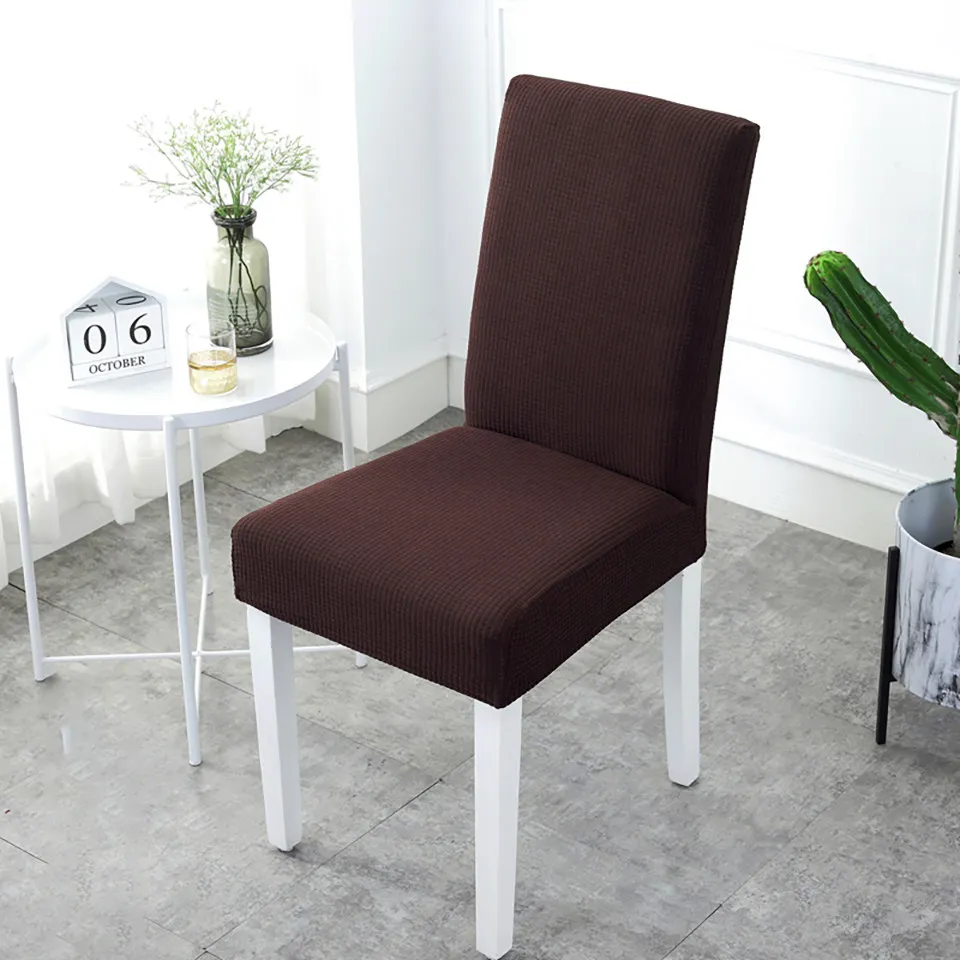 Супер мягкие флисовые ткани эластичные чехлы на кресла спандекс чехлы на стулья для столовой/кухни чехлы на кресла стрейч со спинкой - Цвет: Dark coffee color