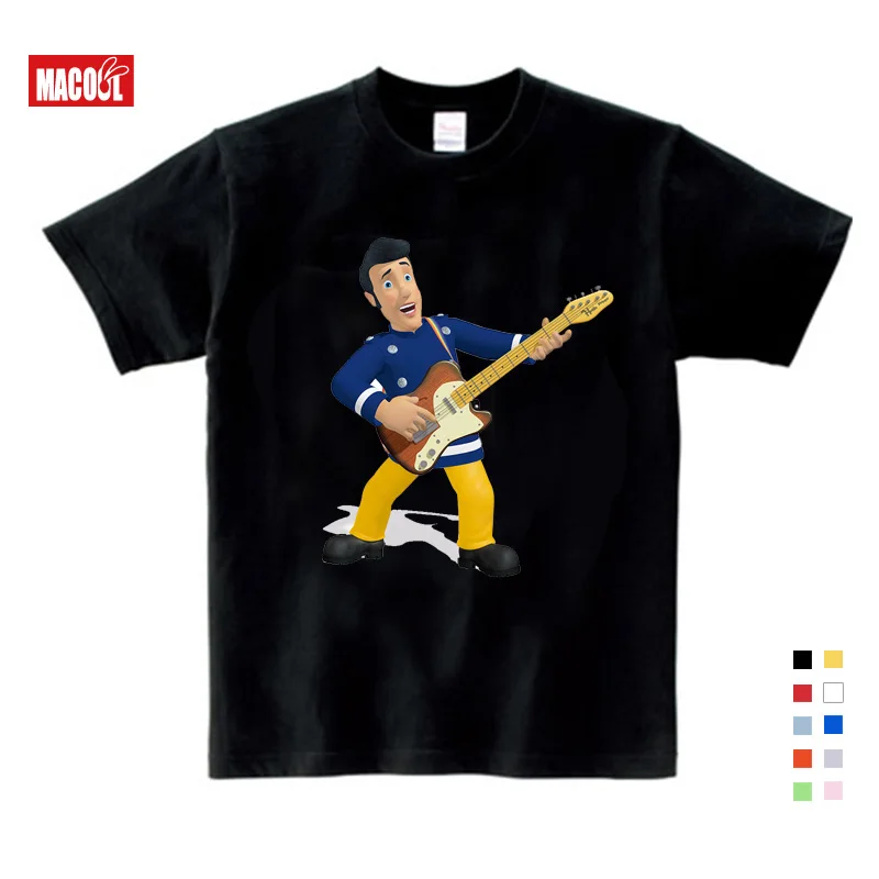 Children Cartoon Fireman Sam Print Cotton T-shirts for Boy Shirt Girl Short Sleeve Tee Tops Clothes Kids Clothing Unisex 3T-9T