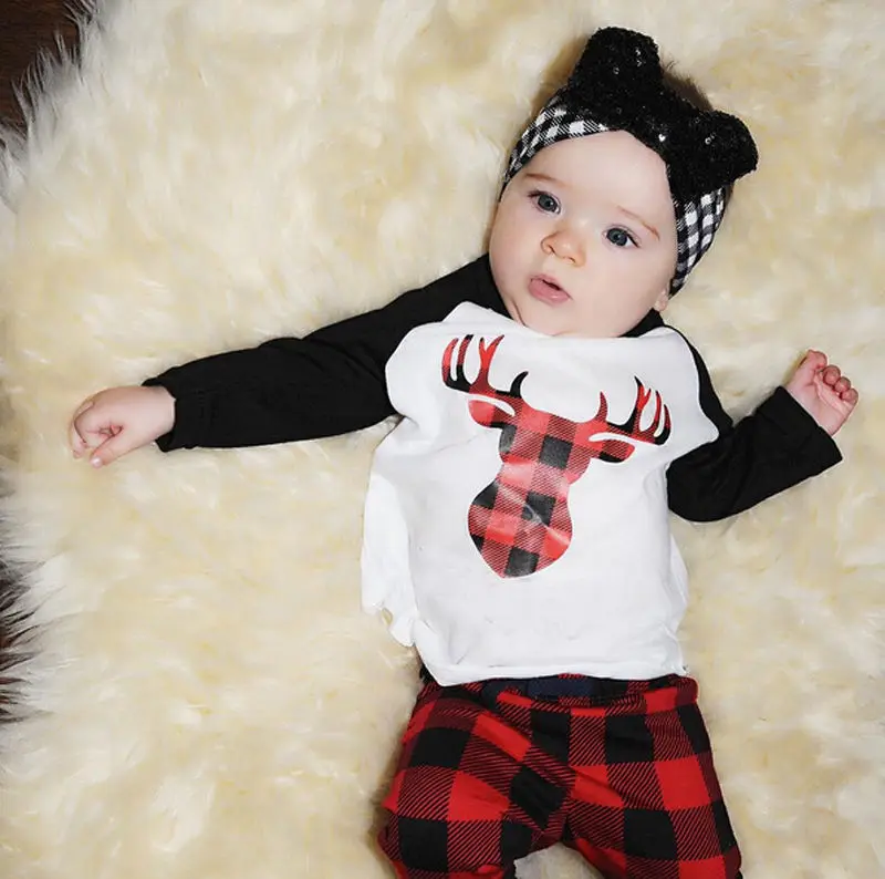 

PUDCOCO Reindeer Baby Boy Girls Long Sleeve T-shirt+Long Pants 2pcs Outfits Pop Casual Clothes Xmas Set 0-24M