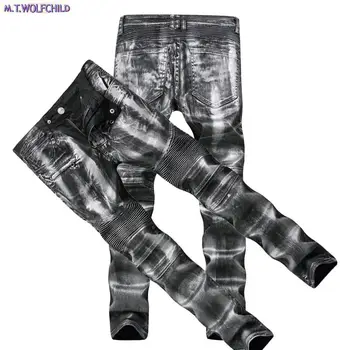 

Good quality New mens Punk Style Distressed Slim Straight Skinny Jeans mens denim Zipper Pants Masculino Trouser