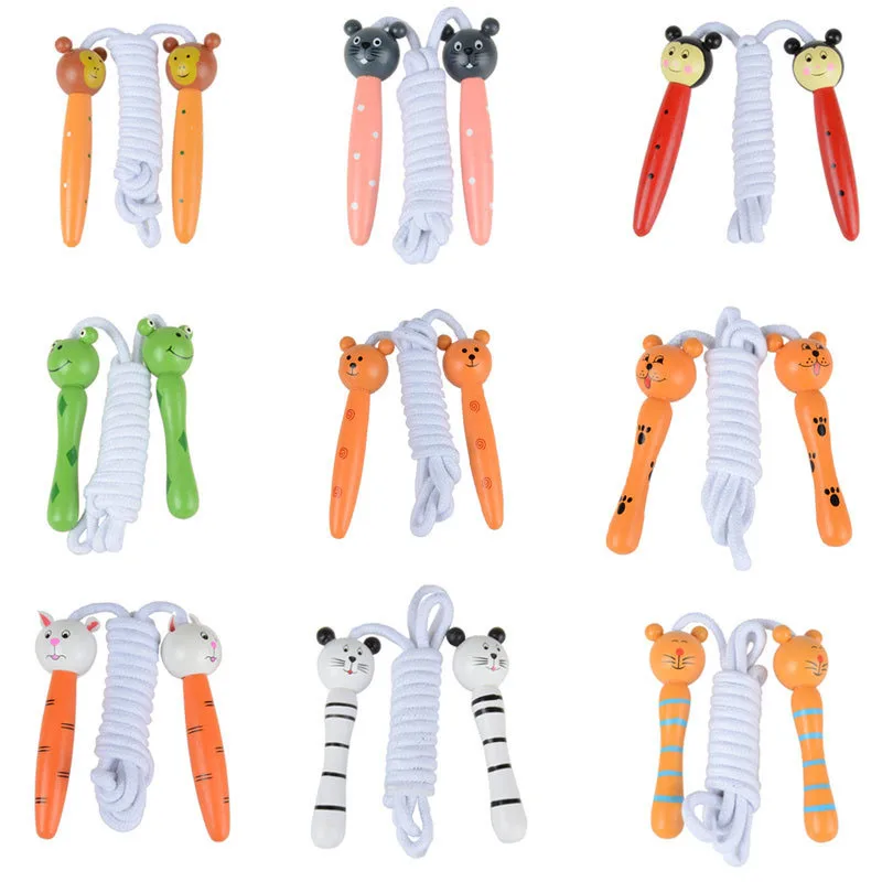 1Pc Cartoon Animals Wooden Handle Jumping for Kids Skipping Rope Boys Girls Fitness Exercise Sport Equipment gift|jumping kids|jumping animaljump kid