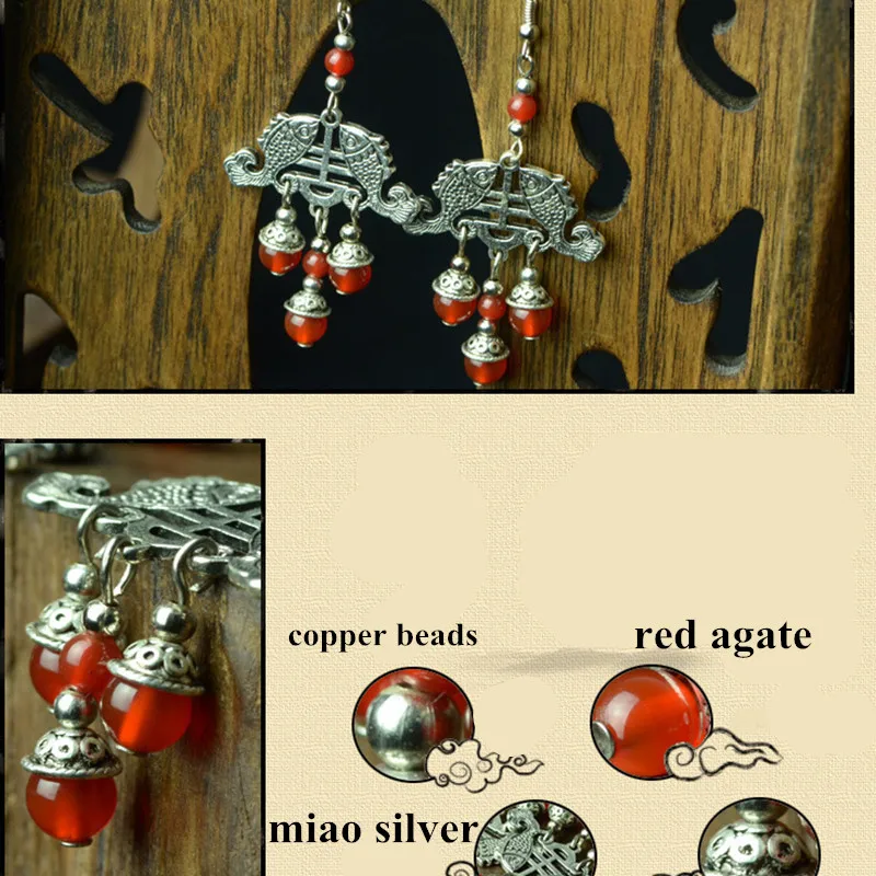 Yanting vintage earrings for women miao silver double fish earings wedding jewelry Chinese style classic ethnic accessories (2)