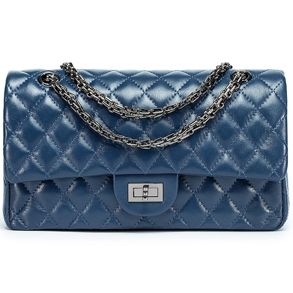 HMILY женская сумка-мессенджер из натуральной кожи, роскошная женская сумка на плечо, сумка через плечо с цепочками, женская сумка с ромбовидной решеткой - Цвет: dark blue