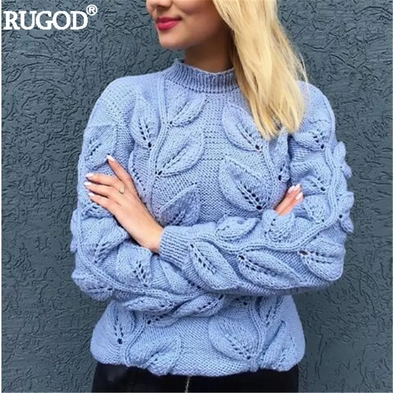 Us 25 49 25 Off Rugod Leaves Pattern Design Crochet Sweater Women 2018 Autumn Winter Warm Knitted Pullover Female Sweaters Befree Sueter Mujer In