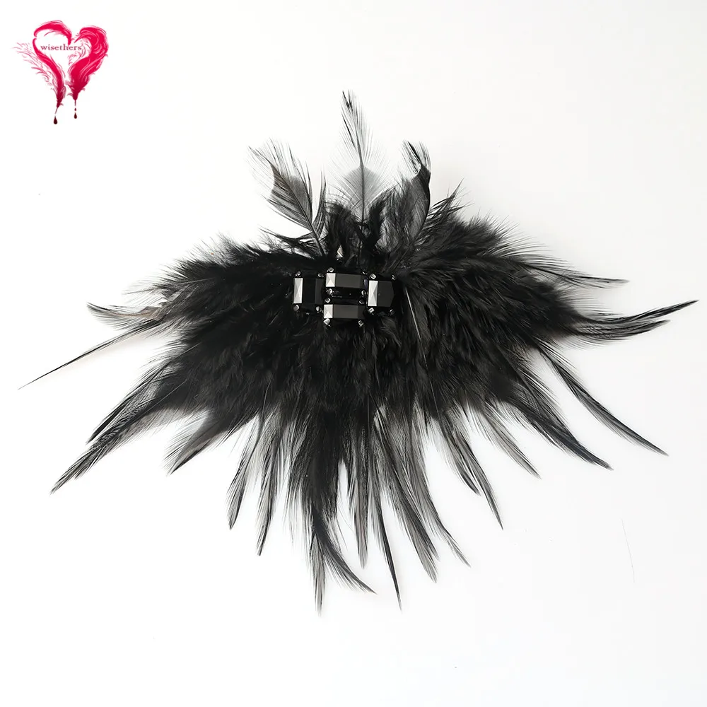 

1Pcs/Lot Women Hair Clip Chicken Feathers Dyed Black Beautiful Size 15-20CM For Party Carnival Headwear Decoration Accessories