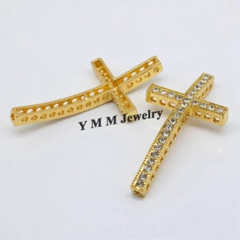 

Fashion Clear Crystal Bracelet Connectors Fit DIY Gold Plated Sideways Cross Shape 25x48mm 20pcs Wholesale