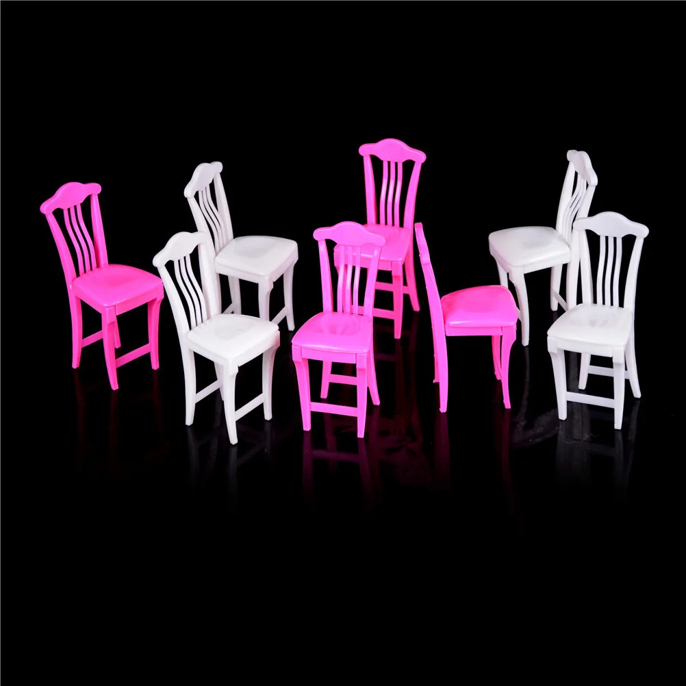 

TOYZHIJIA 4pcs play House Toys Chair Toy Pink Nursery Baby High Chair Table Chair For Barbie Doll's House Dollhouse Furniture