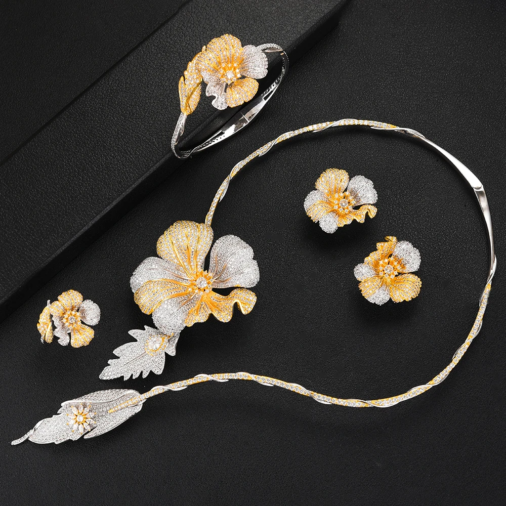 GODKI Famous Brand Flower Lariat Chokers Luxury Nigerian Dubai Jewelry Sets For Women CZ Zircon Wedding Bridal 2019 | Украшения и