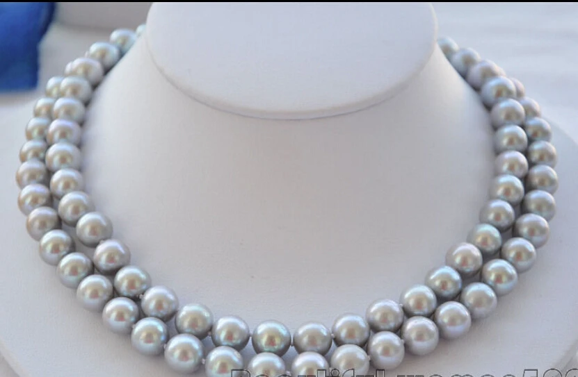 

FREE SHIPPING *******z5120 2strands 11mm gray round Freshwater pearl necklace mabe clasp
