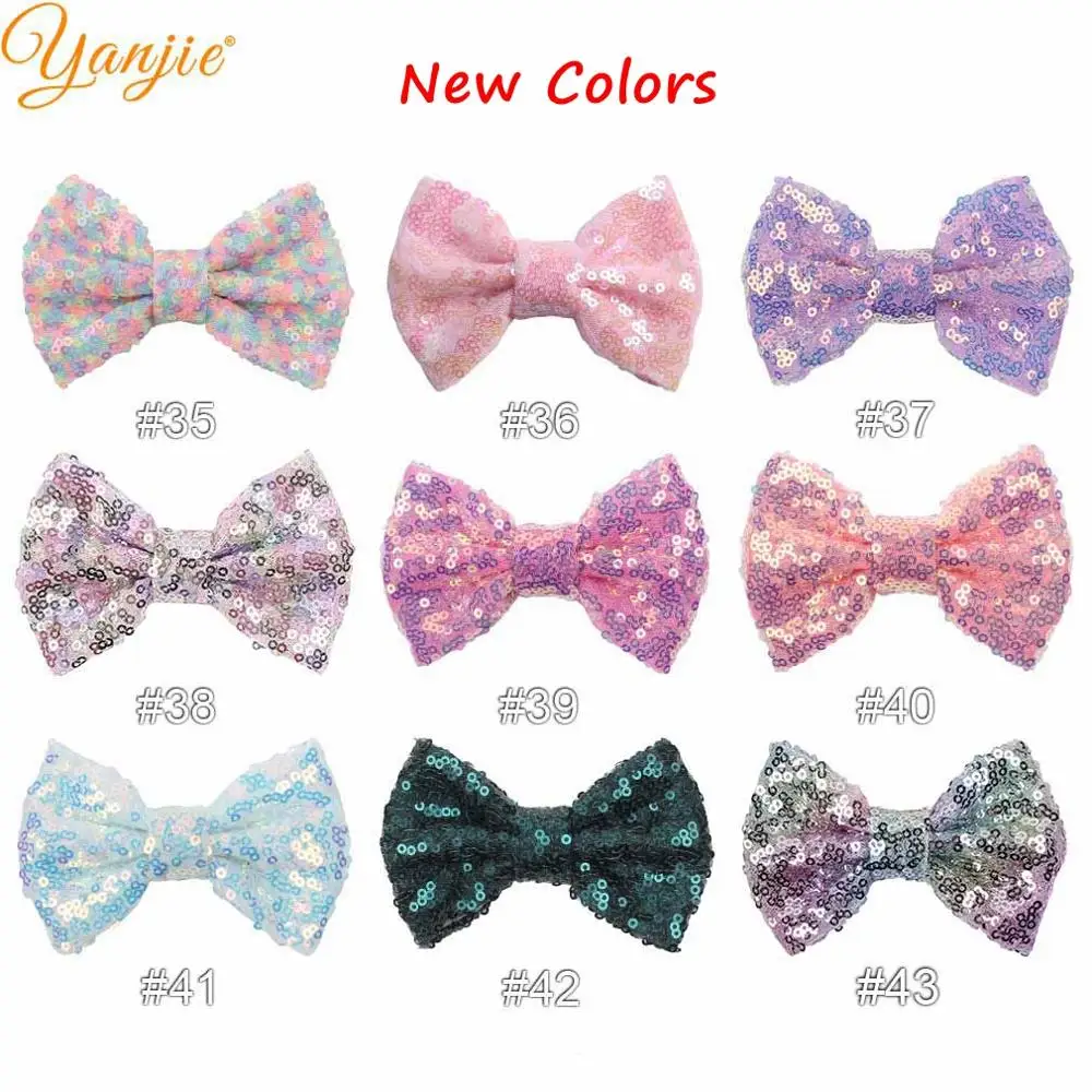 Бант для волос золотистый/серебристый 4 дюйма 60 шт./лот|glitter hair bows|sequin bowshair bows |