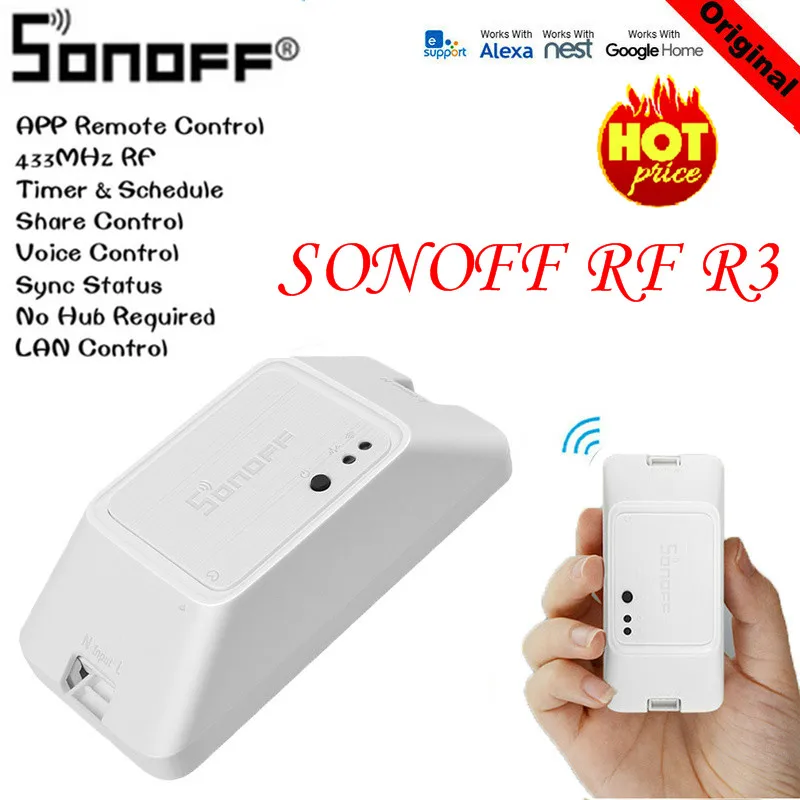 SONOFF RF R3 Smart Home WIFI DIY Smart RF Control Switch Wireless Remote Switch Automation Modules Works with Alexa Google Home