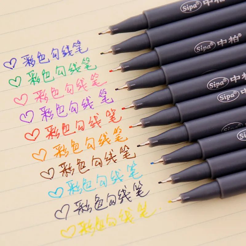 

DL Simple and very fine color line drawing stroke pen nibs 0.38mm 10 color watercolor pen Kit