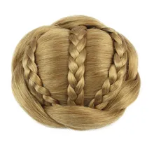 Gres Высокая температура волокна синтетические волосы штук женщин булочки черный/светильник коричневый/Блонд клип-в плетеные шиньоны