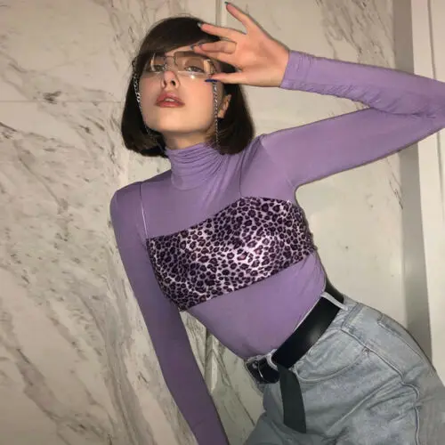 

Sexy Women Leopard Camisole Crop Tops Summer Strapless Square Collar Printing Purple Tanks Ladies Tank Top Pullo nightclub gallu