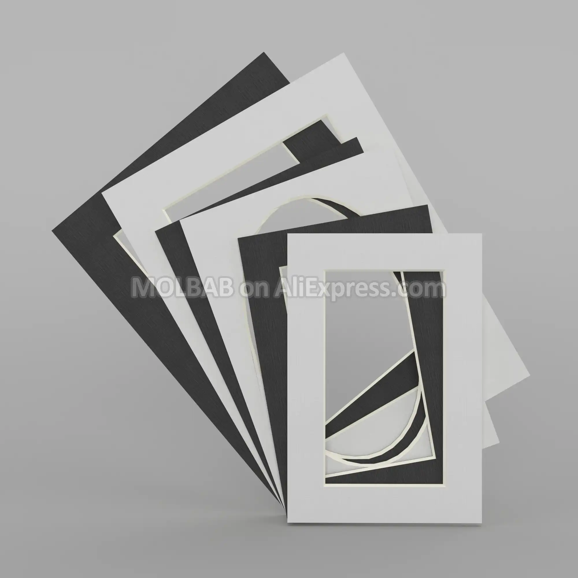 White Black Photo Mats Rectangle Paper Mounts Textured Surface For