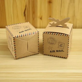 

New Arrival 100Pcs/Lot Craft Paper Square Baby Candy Boxes with Plane On the Top for Baby's Birthday and Parties Supplies