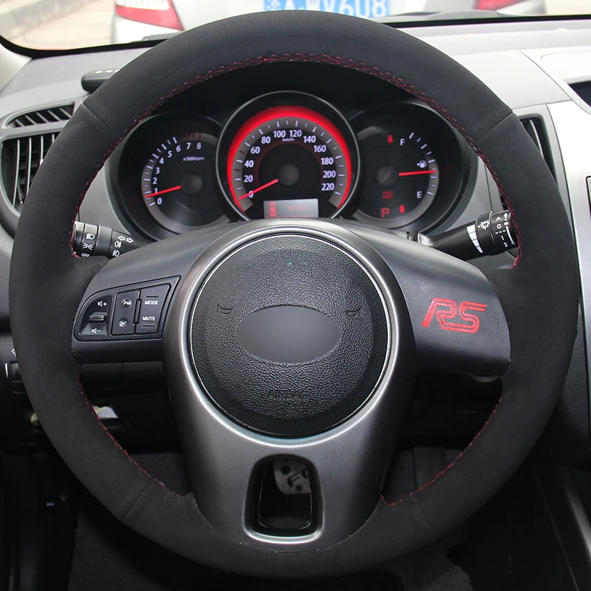 Black Suede Car Steering Wheel Cover for Kia Forte 2009 2014 Soul 2010