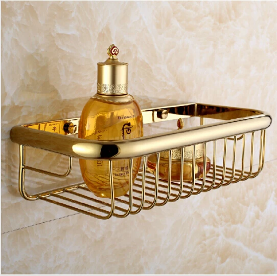 

Contemporary Gold Wall Mounted Bathroom Soap Dish Bath Shower Shelf Bath Shampoo Holder Basket Holder Bathroom Accessories