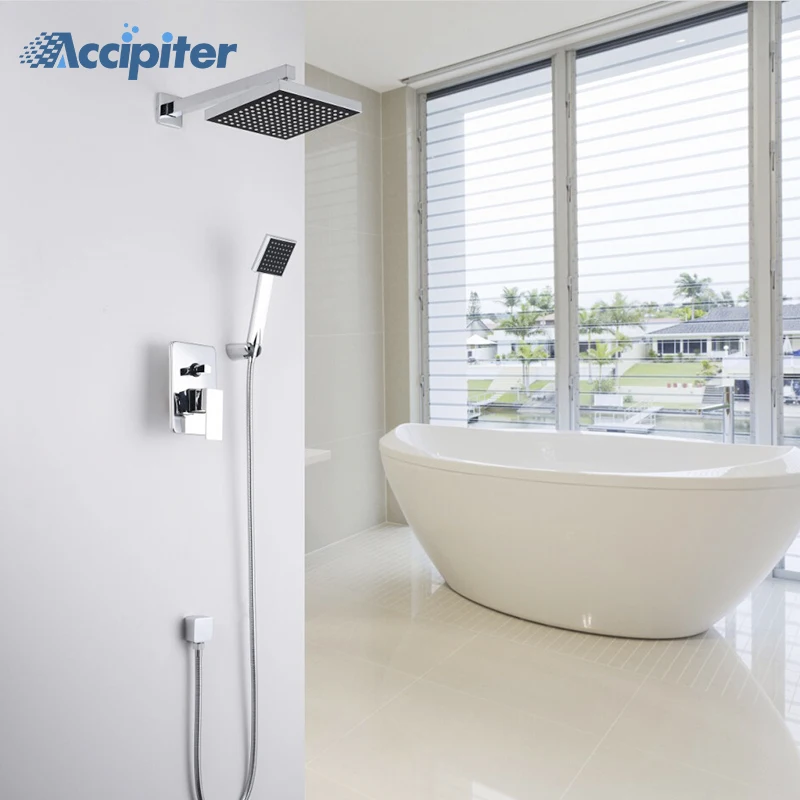 Высокое качество ванная комната настенный " Дождь душевая головка клапан смеситель кран W/ручной душ смеситель для душа в форме дождя кран Набор