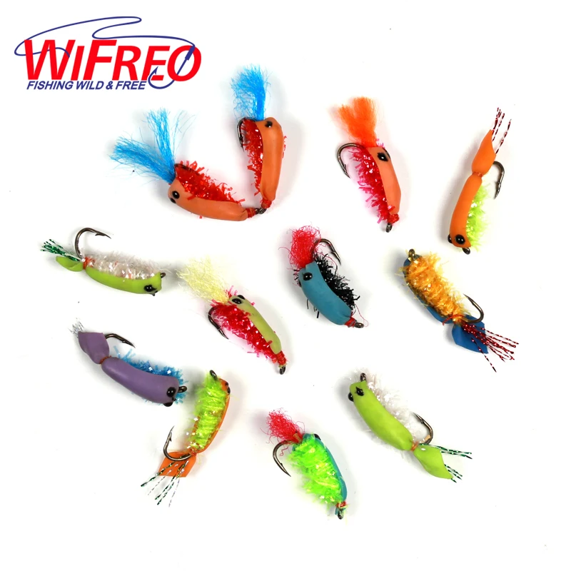 

Wifreo 12PCS #6 Multiple Color Flasher Foam Bug Fly Fishing Flies Trout Carp Sunfish Bait Fake Lure