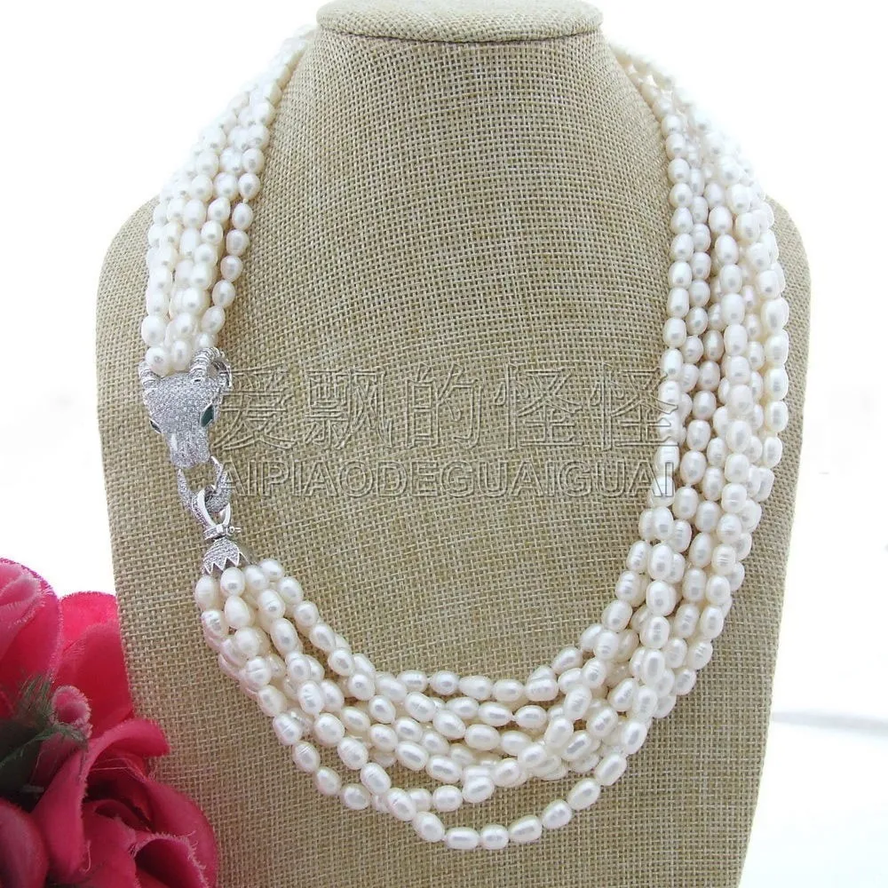 N111104 21'' 9Strands White Rice Pearl Necklacein Chain Necklaces from