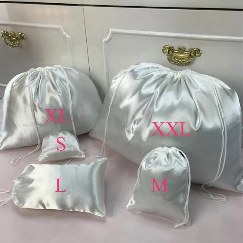 

Smoothly Silk Hair Bag Jewelry/Makeup/Gift/Wedding/PartyStorage Bright Satin Dustproof Drawstring Pouch Pocket Print Logo Custom
