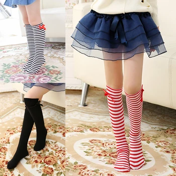

Girls Stocking Pantyhose Babys Clothing Kids Toddler Tights Bowknot Stripes Soft Cotton Stockings Girls Tights For 3-12Y