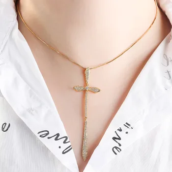 

2019 New Copper Active Cross Pendant Necklace AAA Cubic Zirconia Gold White fashion necklaces for women jewelry 2019 statement