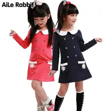 Платье для девочек с длинными рукавами в Корейском стиле; новинка г.; осеннее двубортное платье принцессы в горошек