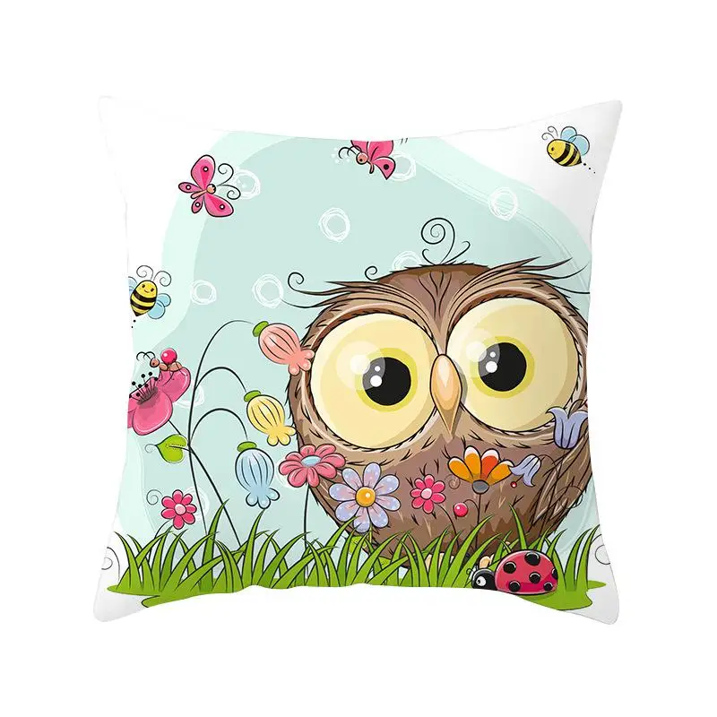 New 45*45cm Cartoon Cushion Cover Owl Family Print Pillow Case Bird Polyester Throw Pillow Cover Decoration For Home Office - Цвет: 16