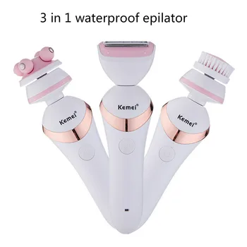 

kemei 3 in 1 waterproof epilator bikini electric hair remover rechargeable hair shaver facial brush kit massager lady shaver
