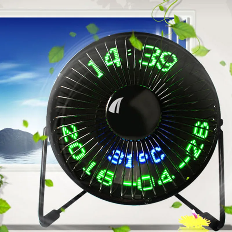 New Style USB LED Clock Mini Fan With Real Time Temperature Display