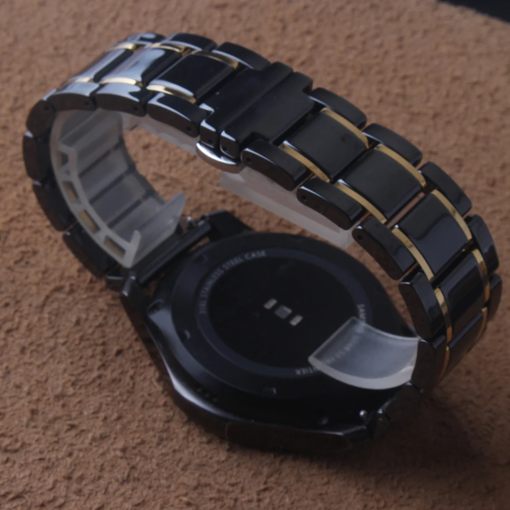Керамические ремешки для часов черные с золотом специально для samsung gear S2 S3 ремешок 20 мм 22 мм ремешок для наручных часов часы ремешок galaxy часы 46 мм 42 мм