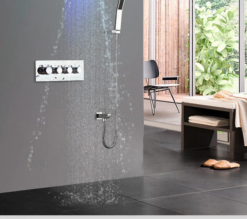 Waterfall LED Shower Faucet Set Contemporary  Bathroom Rain Shower Head  Side Spray  Large Water Flow Bath Valve (14)