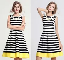 Neue 2015 mode Frauen striped beiläufige sommerkleid sexy Ärmellosen Abend Party Minikleider vestidos